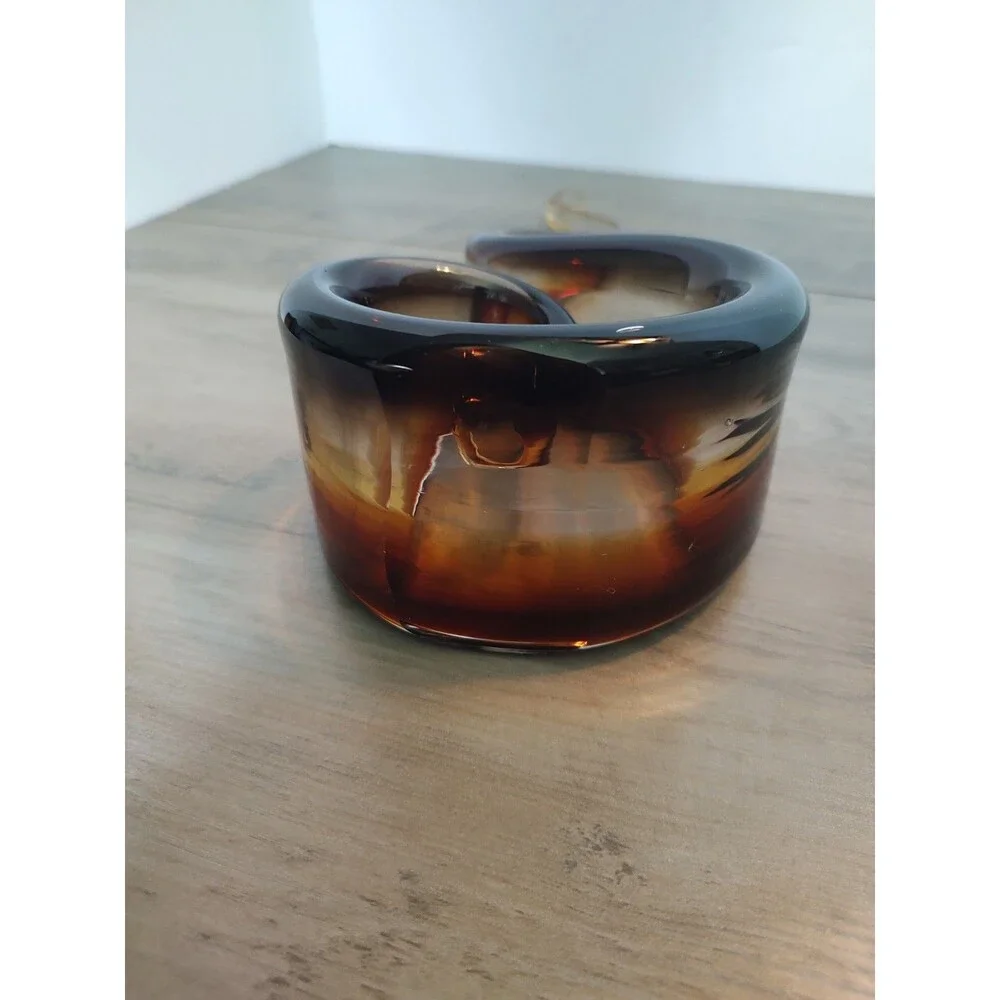 MCM Murano Style Art Glass Ribbon Sculpture Amber Smoke Flame 12.5